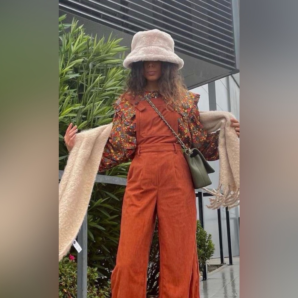 Rust Orange Women's corduroy overalls jumpsuit